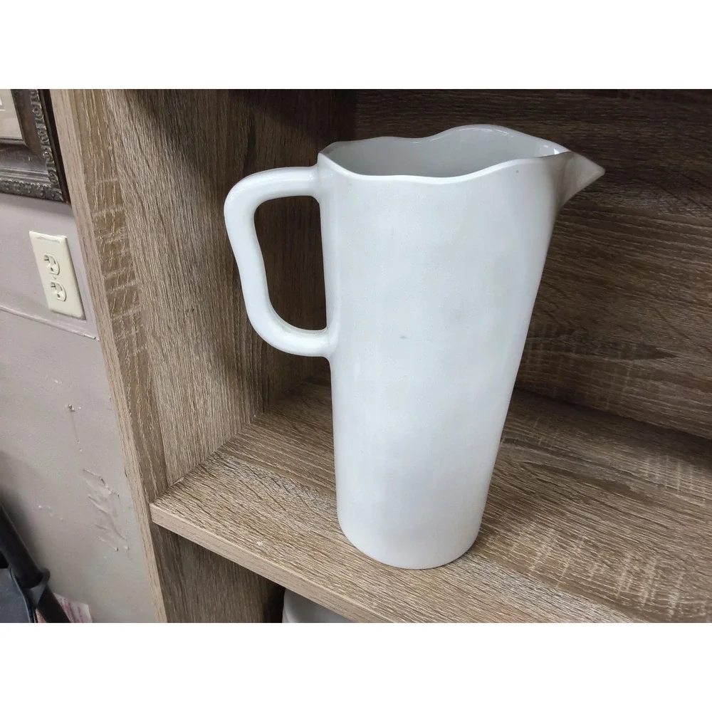 Rae Dunn Drink Pitcher White Ceramic Red Letter Farmhouse Water Carafe Vase